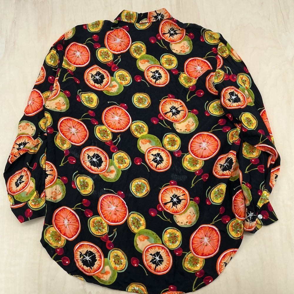 Mens Tarocash Retro Fruit Print Button Down Shirt L Black Tropical Viscose Rayon - Picture 7 of 7